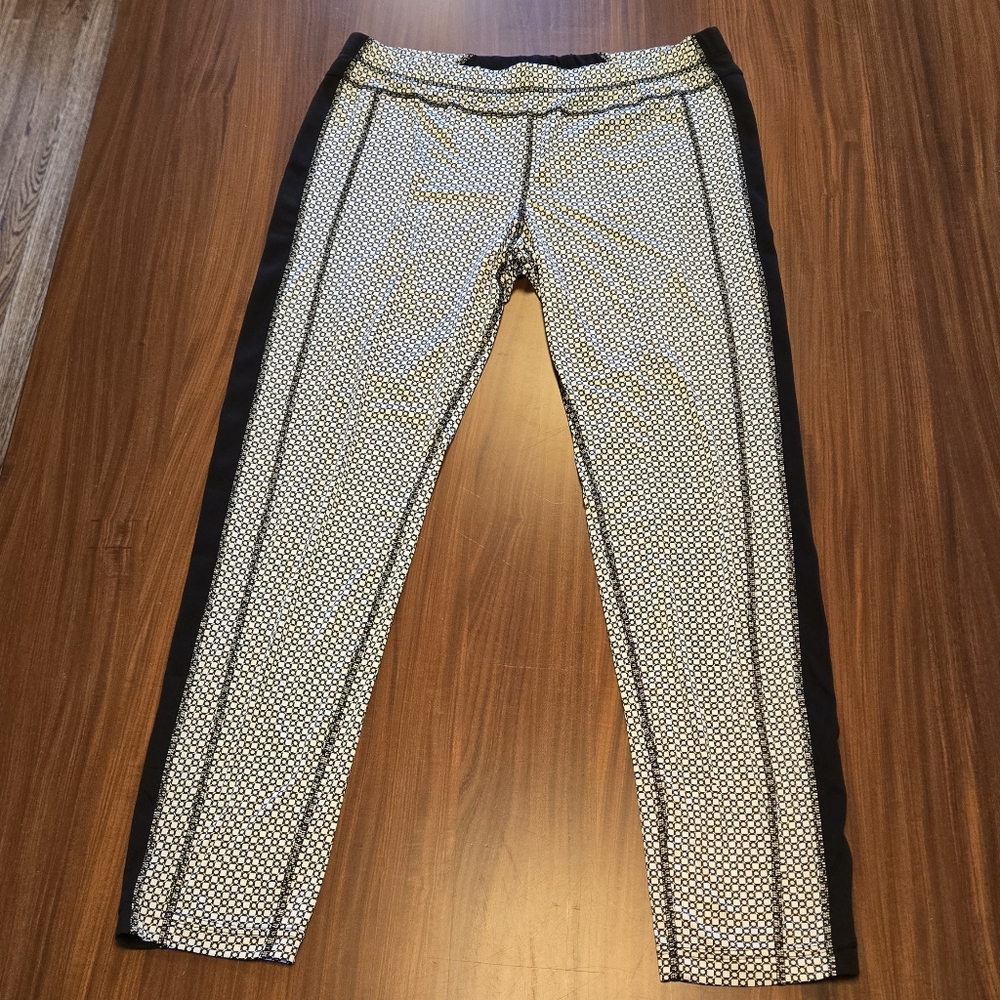 Lands' End Black and White Geometric Thermal Layer Pants Women Size 14-16 Large